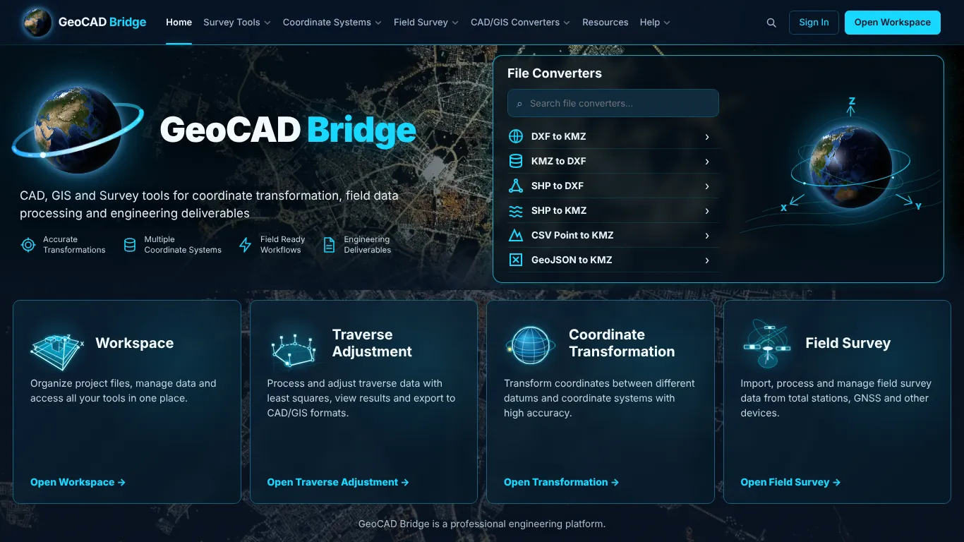 The home page with the navigation bar